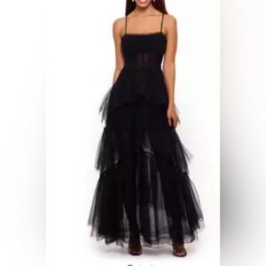 Betsy and Adam sleeveless corset chiffon layer gown black